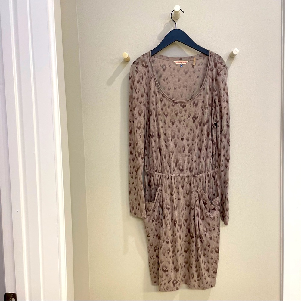 Rebecca Taylor Long Sleeve Knit Shirt Dress in Leopard print